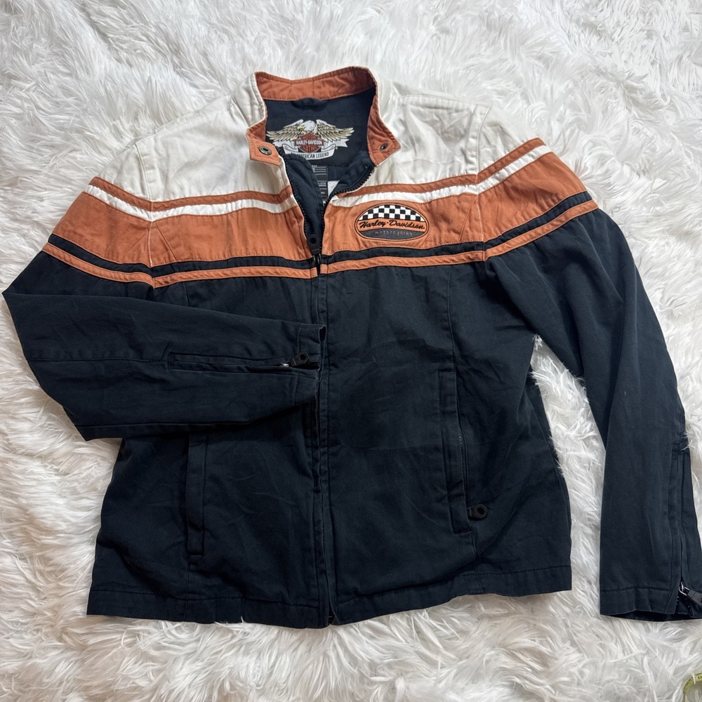 VTG Harley Davidson Women's Moto Jacket Sz Large Biker Moto Zip Y2K Cafe Racer